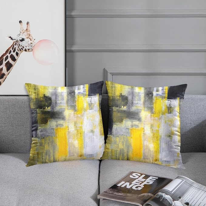 Emvency Throw Pillow Covers Set of 2, 18 x 18 Inch, Yellow Black | Abstract Modern Painting Outdoor Decorative Square Pillow Cases Couch Cushion Case for Couch Bed Sofa Living Room Home Decor