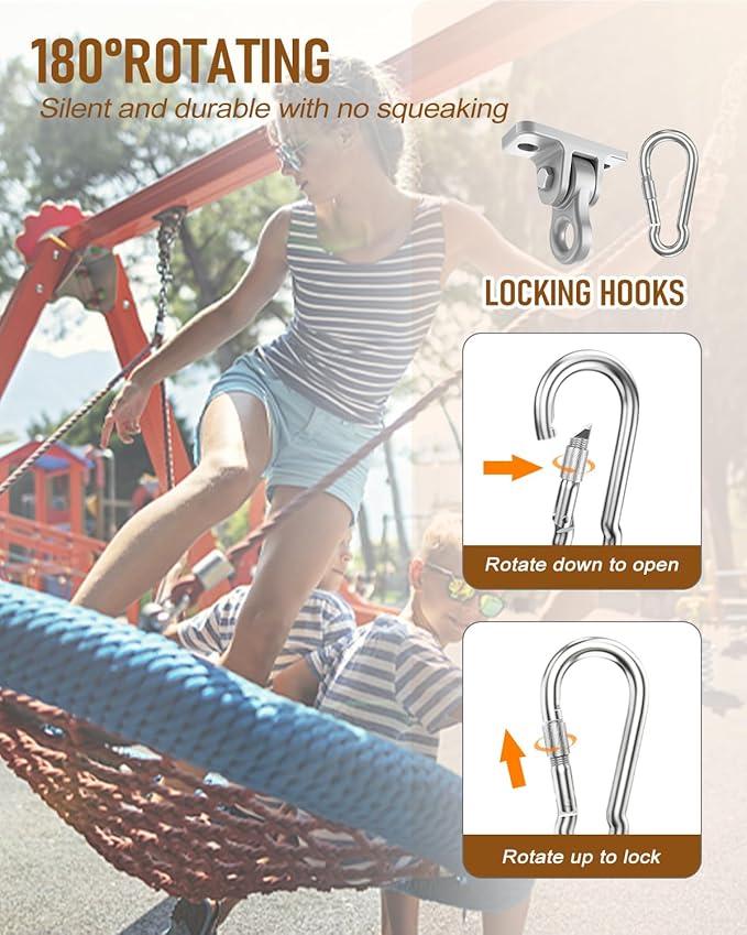 HUPBIPY Heavy Duty Porch Swing Hangers Kit, with Screws Bolts for Wooden Sets Playground Porch Patio Yoga Seat Indoor Outdoor Hanging Snap Hooks (2 Pack Silver)
