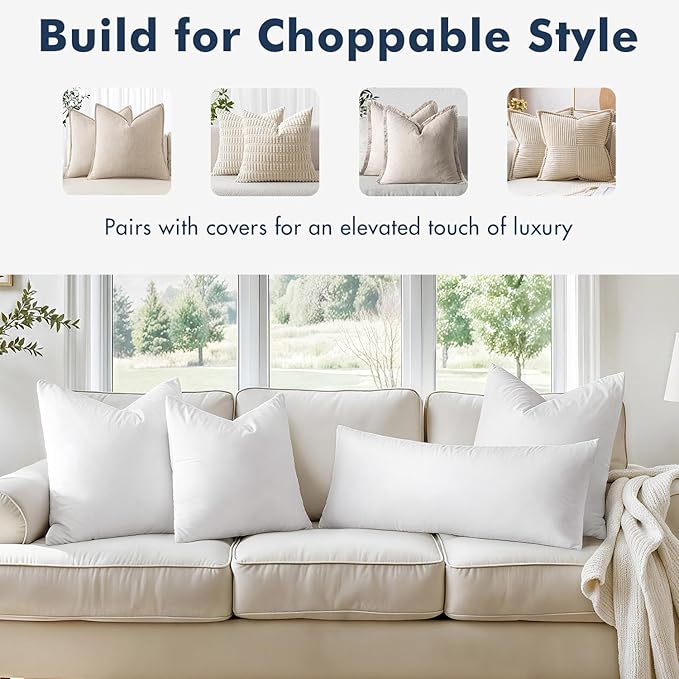MIULEE 20x20 Pillow Inserts, Set of 2 Feather Down Throw Pillows | Choppable and No Smell, Double-Layer Down-Proof Cotton Cover, Decorative Pillows for Couch Sofa and Bed