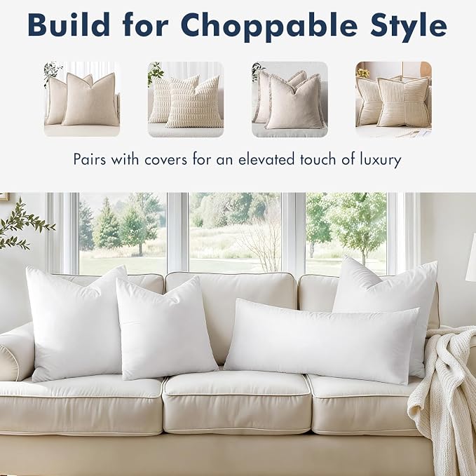 MIULEE 30x30 Euro Pillow Inserts, Set of 2 Feather Down Throw Pillows | Choppable and No Smell, Double-Layer Down-Proof Cotton Cover, Decorative Pillows for Couch Sofa and Bed
