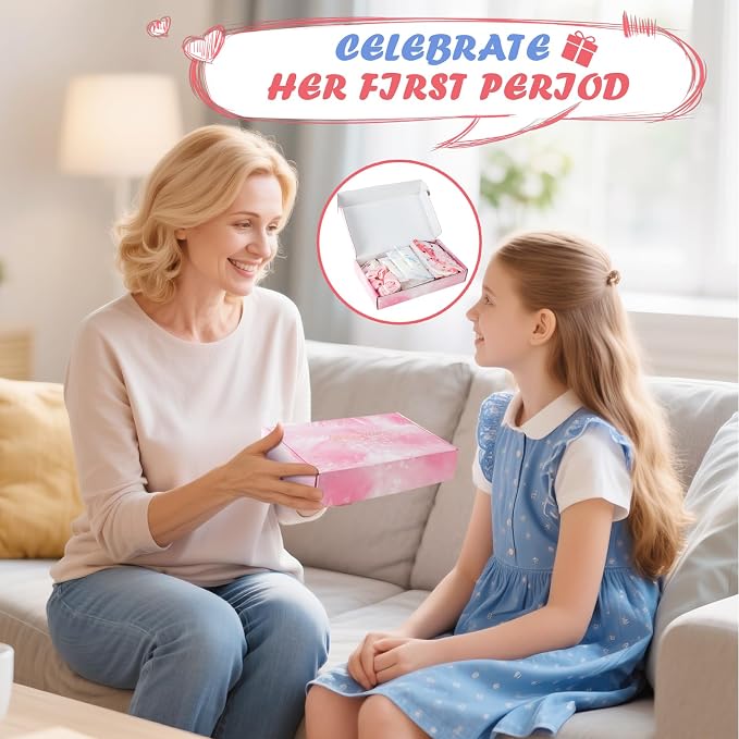 22 PCS First Period Starter Kit Gift for Teen Girls Period Bags for Teen Tweens Girls with Sanitary Pad Storage Bag, Wipes, Menstrual Tracker, Disposal Pouches and More (Cats)