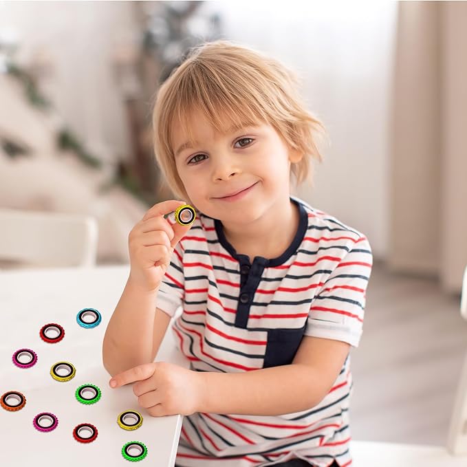 Sensory Toys Fidget Rings for Kids,Finger Spinner Rings,Texture Stress Toys for Kids Autism Calming,Quiet Desk Fidgets for Classroom Anxiety Office for Teens,Pain Stim Stress Relief Sensory Rings(12)