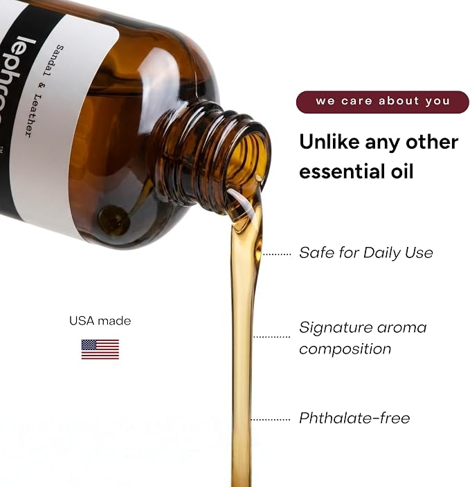 Essential Oil for Waterless Diffusers, Premium Aroma Oil for Home Scenting, Fragrance Oils for Cold Air and Ultrasonic, Pure, Hotel Luxury, Aromatherapy 3 fl oz (Sandal & Leather)