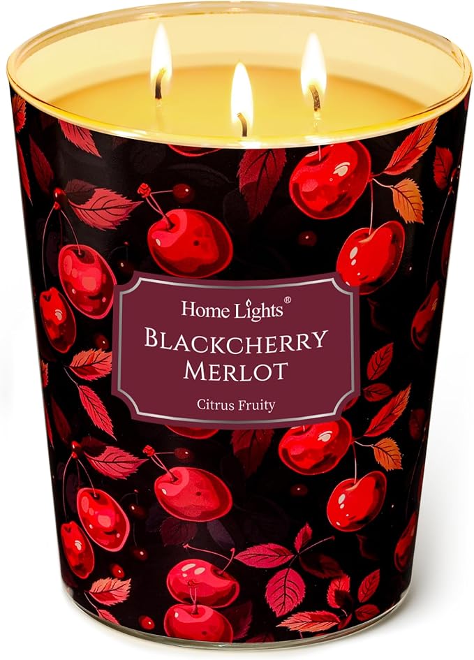 HomeLights Soy Wax Candles for Home Scented, 3-Wick Candles in Blackcherry Merlot Scented, Aromatherapy Candles Gift for Parties, Relaxing, Eclectic Mixed Styles, 34oz