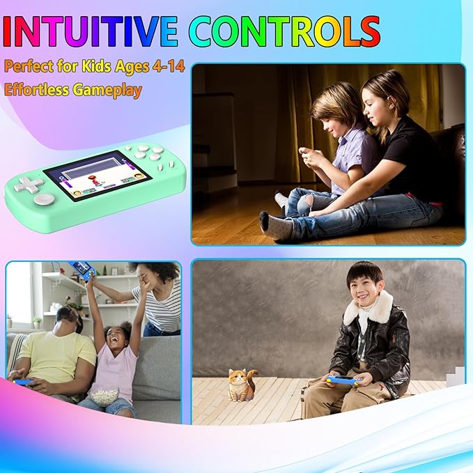 Handheld Games for Kids Built-in 218 Video Games, Portable Kids Travel Toys for Ages 4-13 with Rechargeable Battery 3.0" HD Screen, Mini Gaming Player Birthday Gifts for Boys Girls (Cyan)