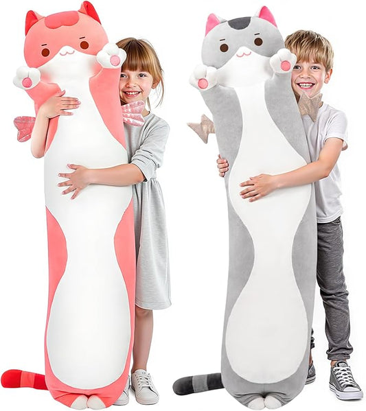 Long Cat Plush 5 Sizes, 120% Extra Filling Giant Plushness Kids Body Pillow, Kawaii Cute Pink Cat Stuffed Animals Plushies, Big Long Body Pillow Cat Plush Gift for Girls 36”