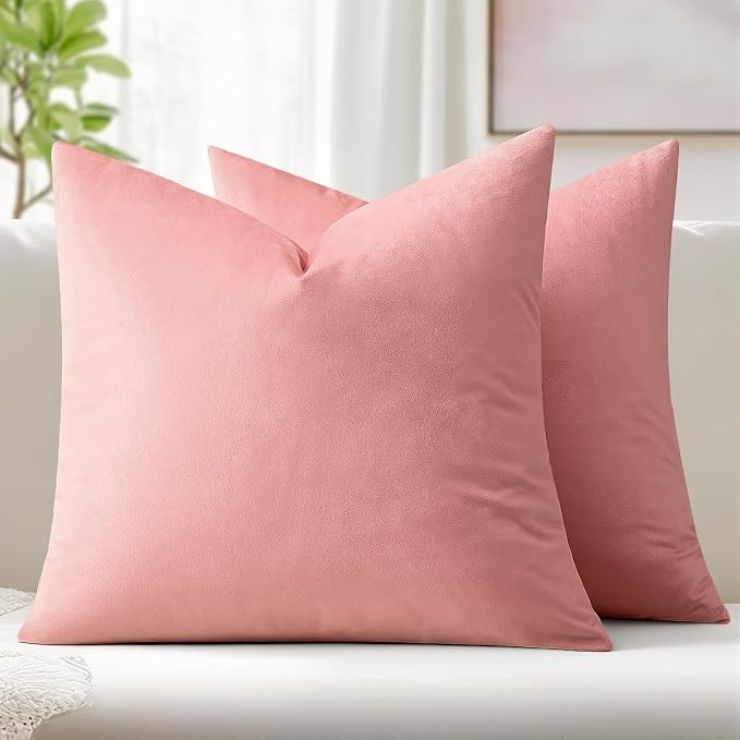 MIULEE Velvet Throw Pillow Covers 18x18 Inch Pack of 2 Dusty Pink | Soft Solid Decorative Pillow Covers, Modern Luxury Home Decor, for Couch Chair Sofa Bedroom Livingroom