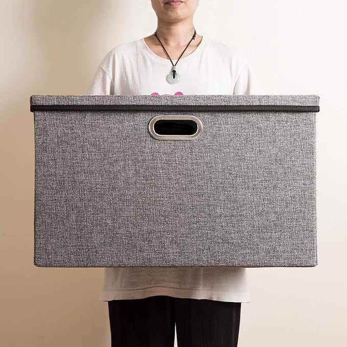 Extra Large Collapsible Storage Bins with Lids [5-Pack] Linen Fabric Foldable Storage Baskets Boxes Organizer Containers Cube with Cover for Bedroom Closet Office Nursery (22.8x15.75x13.8)