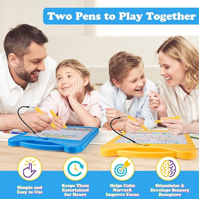 Magnetic Drawing Board for Kids, Toddler Magnet Doodle Board with Beads and 2 Pens, Magnetic Dot Art Toys, Airplane Car Travel Activities (Blue Cat)