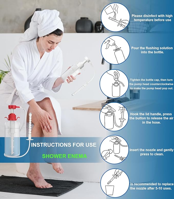 Douche for Women Enema Kit - Reusable Vaginal Cleansing Douche Bottle with 3 Nozzles (600ML), Anti-Backflow Design for Feminine Personal Care, Includes Enema Tube for Easy Use