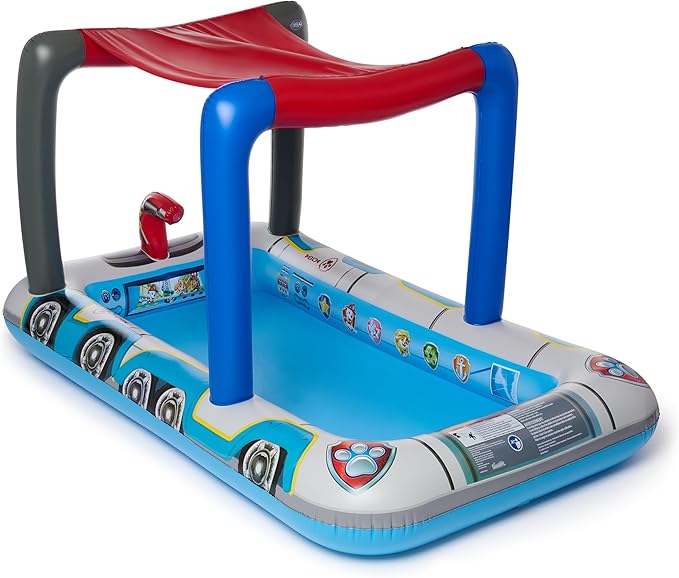 SwimWays Paw Patrol Deluxe Inflatable Pool, Above Ground Pool with Canopy and Fast Inflation for Kids Aged 3 & Up