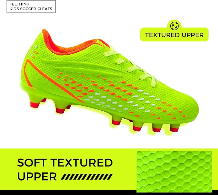 Kids Soccer Cleats for Boys and Girls - Lightweight Firm Ground Football Shoes with Plastic Studs for Natural Grass Play