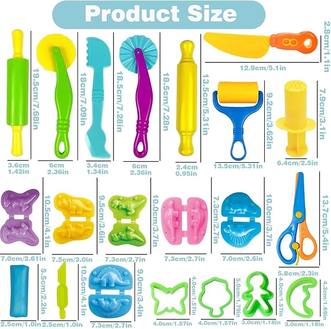 Unleash Creativity with 23 Pcs Play Dough Tools Sets and 6 Unique Dino Molds Dough Toys Accessories Set Whit 5 Bright Color