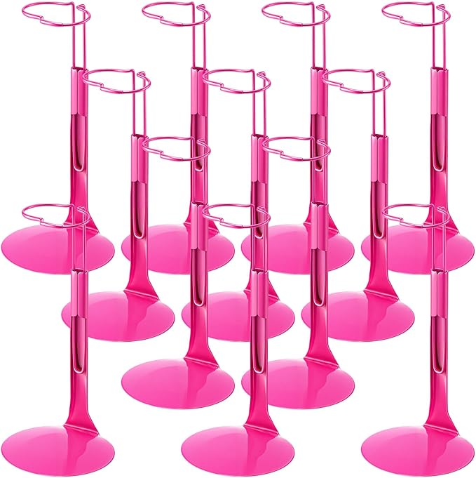 12 Pcs Doll Stand Action Figure Stands with Expandable Waist Wire for 8" to 12" Dolls and Action Figure (Rose Red)