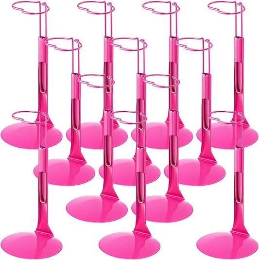 12 Pcs Doll Stand Action Figure Stands with Expandable Waist Wire for 8" to 12" Dolls and Action Figure (Rose Red)