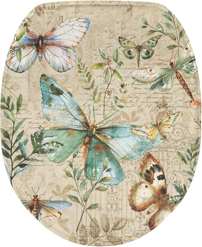 Hummingbird with Lemon Toilet Lid Cover, Bathroom Decorative Flannel Soft Toilet Lid Cover, Bathroom Accessories Machine Washable Reusable Toilet Seat Cover