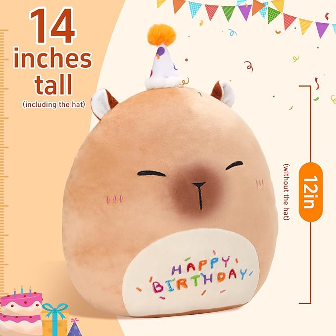 14'' Cute Capybara Plush Pillow, Squish Capybara Plushie Toys, Kawaii Birthday Gifts for Kids Toddlers Girls Boys Party Decor