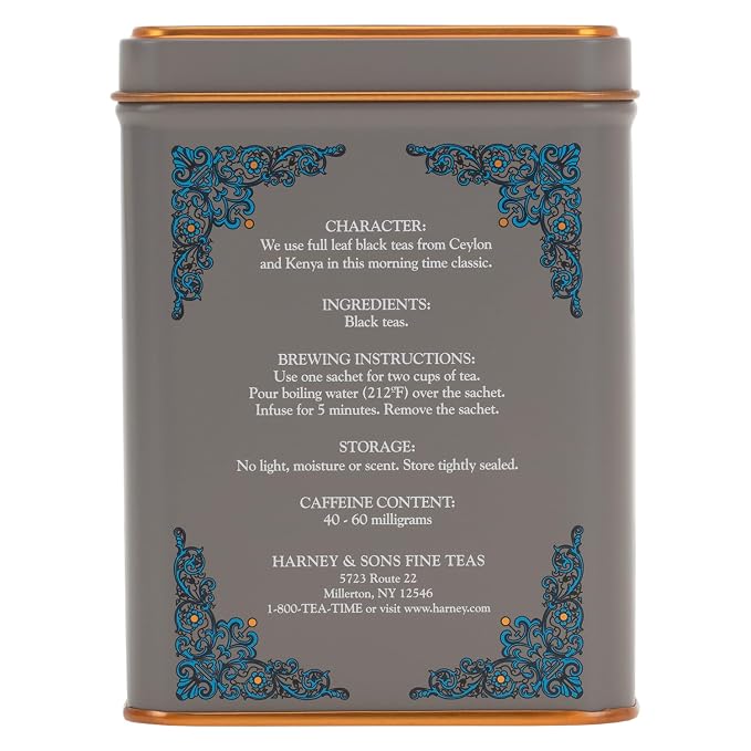 Harney & Sons English Breakfast Tea, Caffeinated, 20ct sachet tin, HT Tea Blends (Pack of 2)