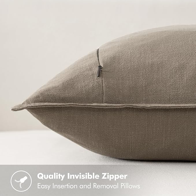 MIULEE Decorative Linen Euro Sham Pillow Covers 24x24 Inch Tan Taupe | Boho Farmhouse Neutral Couch Throw Pillows for Bed, Pack of 2 Accent Modern Pillowcases, Sofa Livingroom Home Decor
