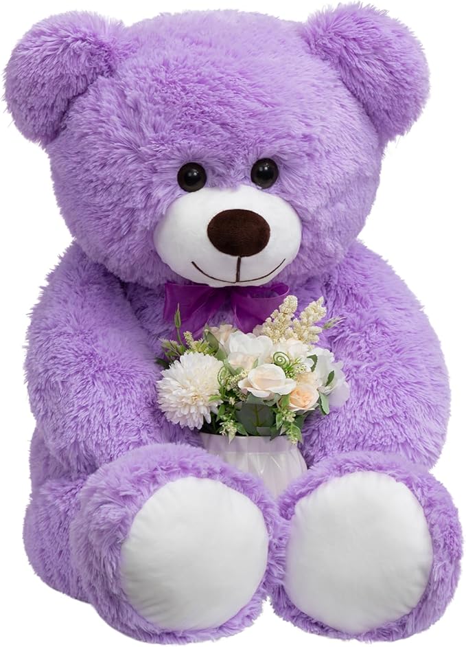 HollyHOME Big Teddy Bear Stuffed Animal Large Teddy Bear Cuddly Plush Toy for Girlfriend Kids 36 inches Purple