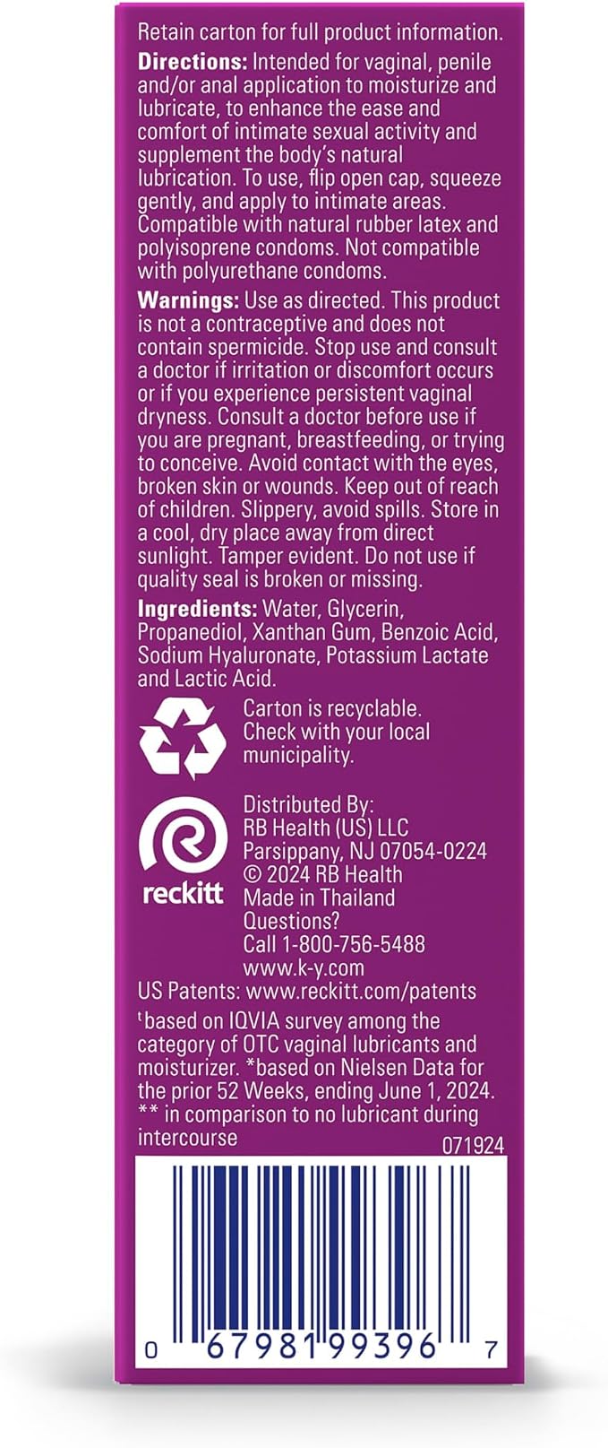 K-Y Natural Feeling with Hyaluronic Acid, Water Based Lube for Sex, Sex Toy & Anal Lube, Non-Sticky & pH-Friendly Personal Lubricant, Condom-Friendly, Travel Size, 2.5 Fl Oz