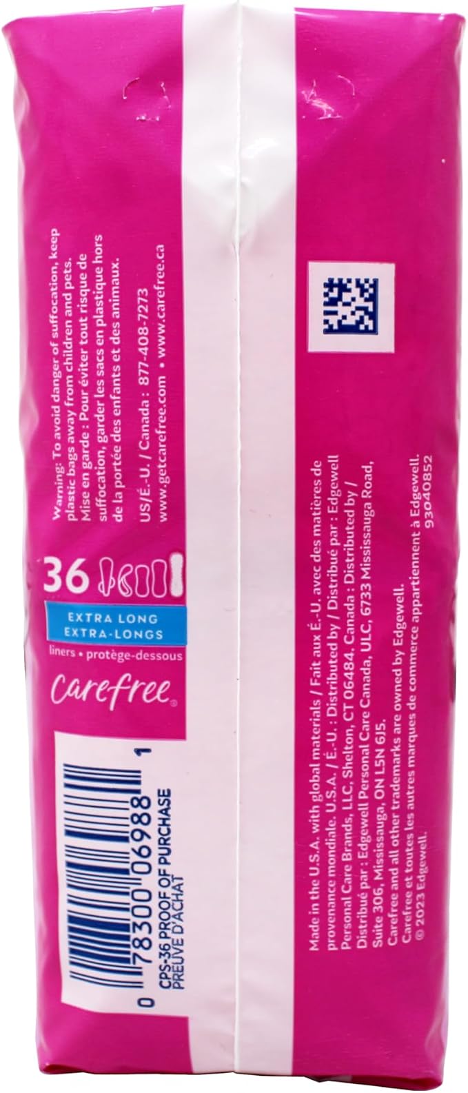 Carefree Extra Long Panty Liners, Unscented, Multi-Fluid Protection, 36 Count (Pack of 8)