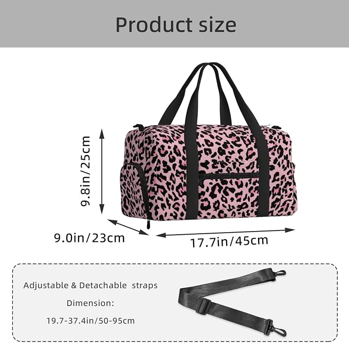 Fiokroo Sports Gym Bag Leopard Print Pink Travel Duffel Bag For Men Women With Shoe Compartment Water Resistant Gym Bag Carry On Duffel Bag For Weekend Traveling Yoga Gym Sports