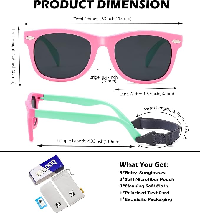 Polarized Baby Sunglasses with Strap - Unbreakable Flexible Infant Sunglasses for Toddlers Age 0-24 Months