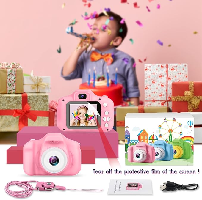 GKTZ Toys for Girls Age 3-8, Kids Camera Digital Video Toddler Camera Children Camcorder Birthday Gifts for 3 4 5 6 7 8 Year Old Girls with 32GB SD Card (Rose)