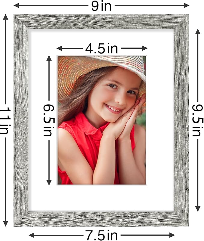 Vittanly 8x10 Picture Frames Set of 9, Shatter Resistant Plexiglass, Display 5x7 Pictures with Mat or 8x10 without Mat, Photo Frames for Wall or Tabletop, Engineered Wood, Grey | Display Pictures 5x7 with Mat or 8x10 without Mat, Small Photo Frames, En...