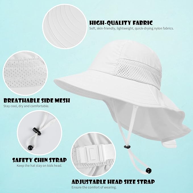 Toddler Baby Sun Hat Kids Summer Beach Essentials Adjustable Beach Hats with Bucket Wide Brim for Boys Girls Age 0-14 Years