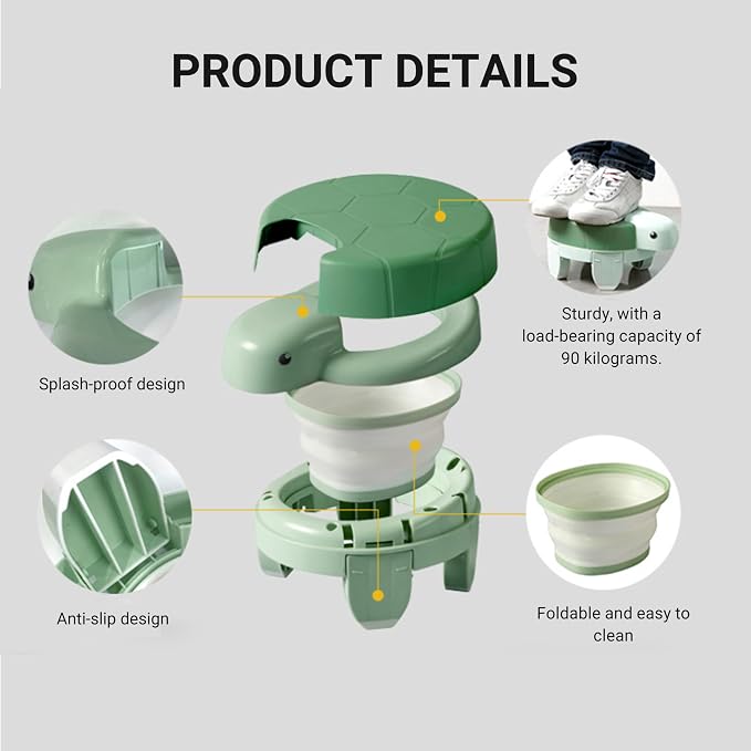 Portable Toddler Potty, Foldable Travel Potty for Children - 3-in-1 Multi-use Portable Kids Toilet, Light Green