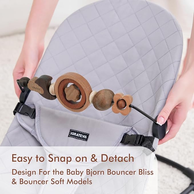Baby Bjorn Bouncer Toy Bar - Toy Bar for Baby Bouncer Soft & Bliss, Easy to Attach and Remove, 360°Rotating Natural Wooden Toys, Exciting Design for Curious Babies, Circular Natural Wood