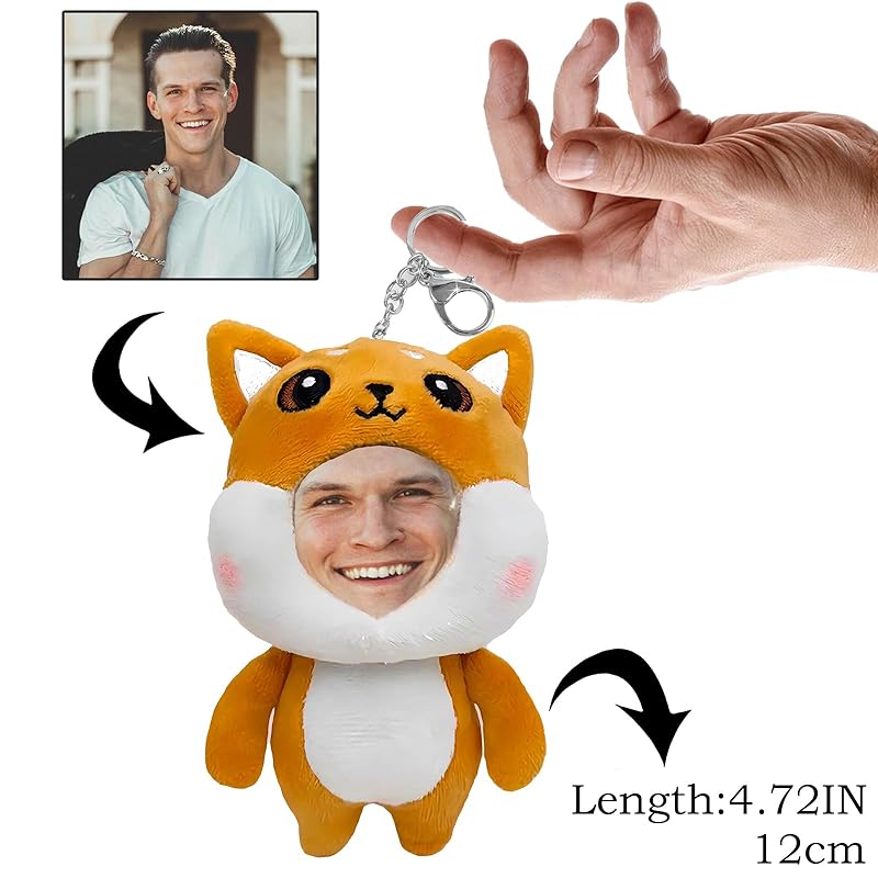 Personalized Dog Stuffed Animal Key Chain – Customizable Shiba Inu Plush Toy, Gift with Your Face Photo,5 inches