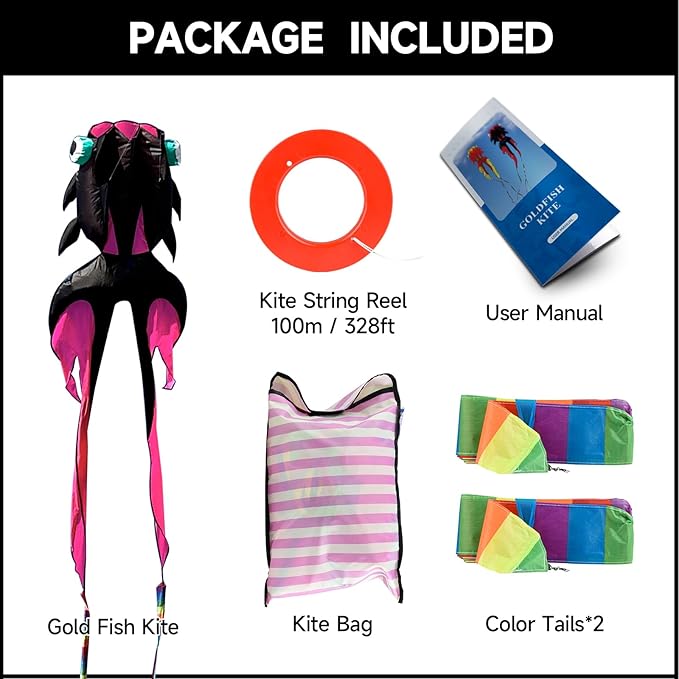 43ft Large Kites for Adults,3D Goldfish Frameless Soft Umbrella Giant Flying Kites,Easy to Fly with 330Ft Kite String in Beach and Amusement Parks-Ages 12+