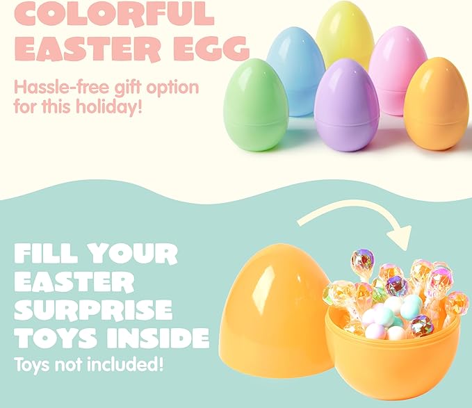 JOYIN 6 Pcs Large Pastel Easter Eggs, 6 Inches Jumbo Plastic Eggs Fillable for Easter Themed Hunt Colorful Basket Stuffers Fillers Filling Treats Party Favor Classroom Prize Supplies