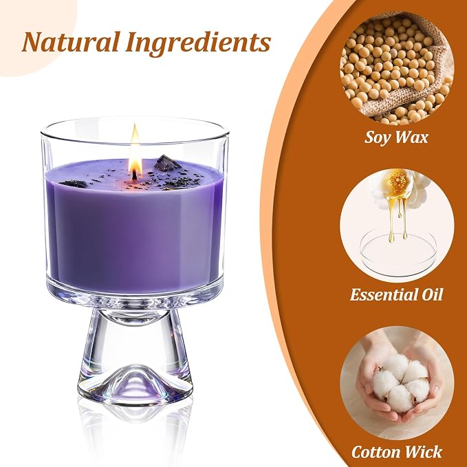 Lavender Scented Candle – Natural Soy Wax with Healing Crystals and Dried Lavender, 48-Hour Burn Time, Aromatherapy Candle for Stress Relief and Sleep, Reusable Glass Jar, Gift for Women