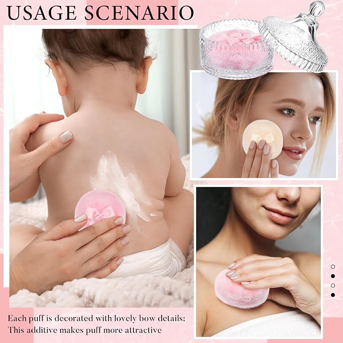 Tioncy 3 Pcs Large Body Powder Puff and Container Valentine's Day gift Powder Container with Puff Crystal Case Soft Washable Reusable Velour Face Body Glitter Wet Dry Makeup(Vintage Embossed,Clear)