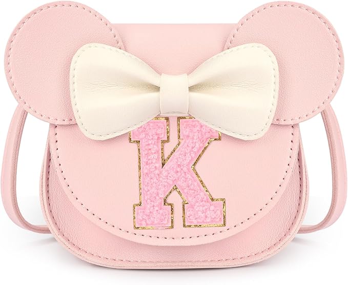 mibasies Toddler Purse Girl Gifts: Girls Birthday Gifts for 3-8 - Toys for Ages 2-4 Girls Mouse Ears Purse, Pink, Letter K