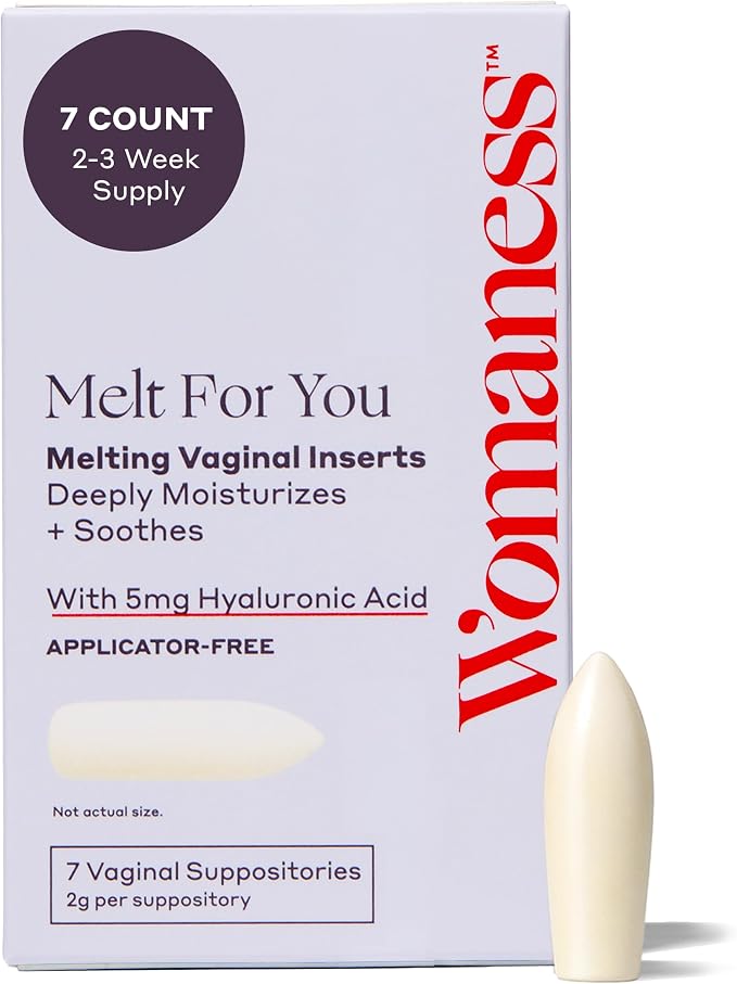 Womaness Melt for You Vaginal Moisturizing Suppositories for Dryness Relief, Hormone-Free Hyaluronic Acid Vaginal Inserts, Applicator-Free Melting Formula, 7 Count
