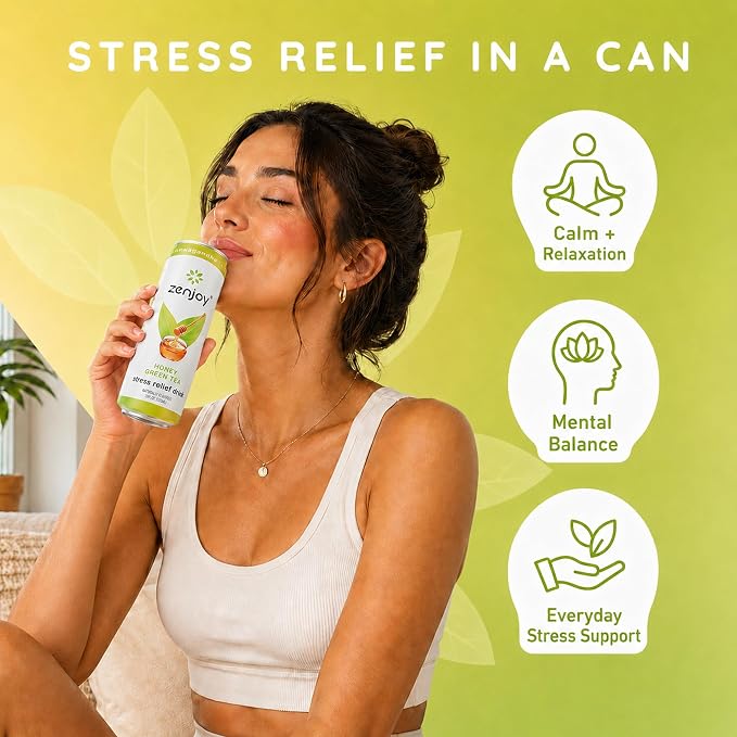 Adaptogen Drink Stress Relief Tea | Non Alcoholic Calming Drink w/Ashwagandha, Lemon Balm & L-Theanine for Focus | Stress Tea Calming Social Mocktail with Adaptogens (12 Pack, Honey)