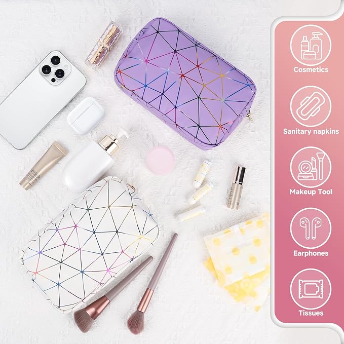 Tampon Holder for Purse Period Bag Waterproof Geometric PU Sanitary Napkin Storage Bag Portable Menstrual Cup Pad Pouch Cute Makeup Bag Feminine Gift Vibrant Purple