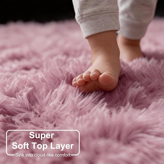 Amdrebio Mauve Pink Round Circle Rug 4Ft for Girls Bedroom, Cute Fluffy Fuzzy Area Rugs for Kids Room Decor Aesthetic, Shaggy Circular Carpet for Nursery Classroom Dorm, Furry Dusty Rose Blush Rug