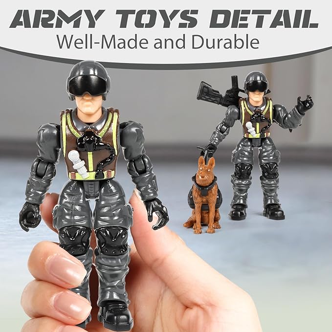 HAPTIME Army Men Action Figures with Weapons, Toy Soldiers for Boys, Plastic Army Toys for Boys 6-8, Birthday Gift for Military Collectors (6Pcs Gray)
