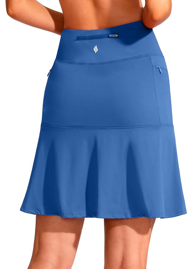 19" Ruffled Golf Skirts for Women | 3 Zipper Pockets, Knee Length, High Waisted, Long Skorts for Athletic, Casual, Tennis, Pickleball