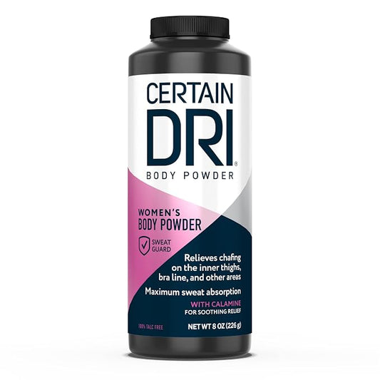 Certain Dri Women’s Body Powder - Talc-Free Anti Chafing Powder for Sweat, Moisture, & Odor Control - Calamine Formula for Itch Relief & Skin Comfort for Sensitive Skin, Daily Use & Protection - 8 oz