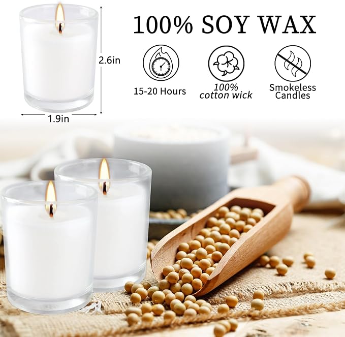 48 Pack Warm White Unscented Clear Glass Filled Votive Candles. Hand Poured Wax Candle Ideal Gifts for Aromatherapy Spa Weddings Birthdays Holidays Party.
