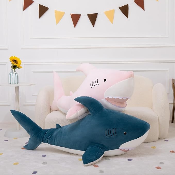 MaoGoLan 51”Giant Shark Stuffed Animal, Large Shark Plush Pillow for Kids Boys Girls,Big Stuffed Shark Toy Gift for Special Day,Blue