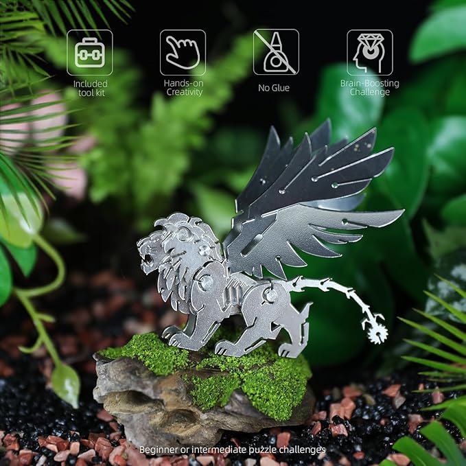 Mythical Manticore Type 3D Metal Puzzle Model for Adults, DIY Lion Building Model Kit, Fantasy Building Figurine for Gamers or Desk Metal Decor