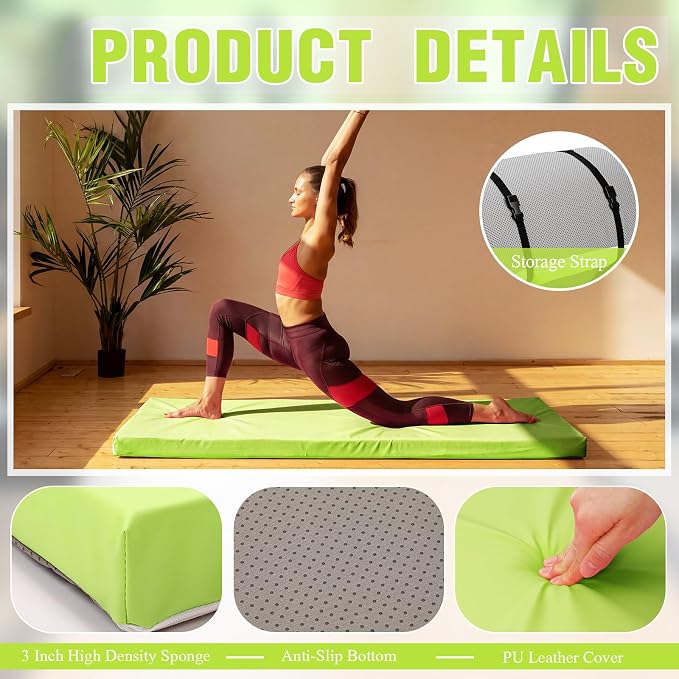 Lyrow 3 Inch Thick Yoga Mat, 72 x 24 Inch Cushioned Foam Floor Mat with Carry Strap, Non Slip PU Leather Workout Pad for Pilates, Stretching, Restorative Yoga and Home Gym